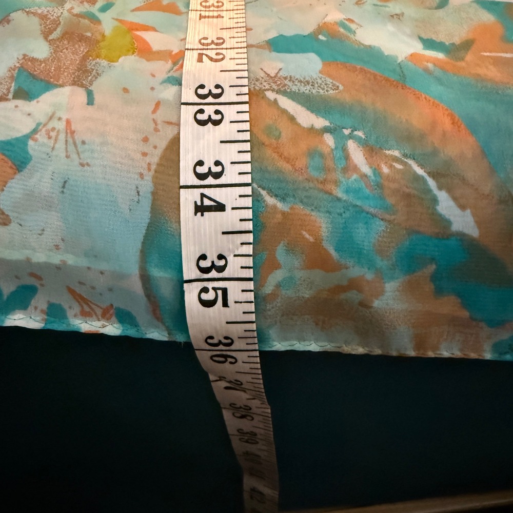 J Collection Eighteen Sheer Scarf‎ Abstract Floral Teal Orange Accent - Picture 6 of 7